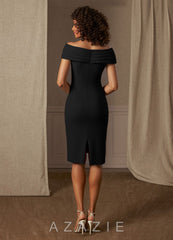 Azazie Monet Black Sheath Pleated Stretch Crepe Dress black