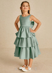 Azazie Margery Agave A-Line Bow Stretch Satin Dress agave