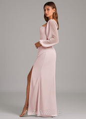 Azazie Brixley Blushing Pink Mermaid Long Sleeve Chiffon Dress blushing_pink
