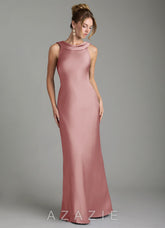Azazie Aussie Dusty Rose Sheath Pleated Stretch Satin Dress