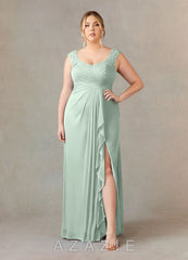 Azazie Edelin Agave A-Line Sweetheart Neckline Pleated Mesh Dress agave