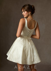 Azazie Regina Antique White A-Line with Pockets Floral Jacquard Dress antique_white