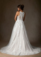 Azazie Melrose Wedding Dress Diamond White A-Line Sweetheart Lace Tulle Dress diamond_white