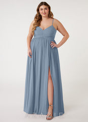 Azazie Alia Dusty Blue A-Line Pleated Chiffon Dress dusty_blue