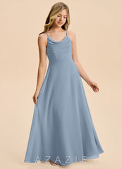 Azazie Gia Junior Dusty Blue A-Line Pleated Chiffon Dress dusty_blue