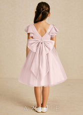 Azazie Kaeya Blushing Pink A-Line Bow Tulle Dress