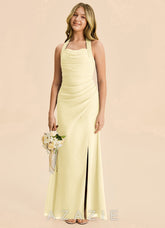 Azazie Destiny Junior Lemon Sorbet Sheath Ruched Chiffon Dress
