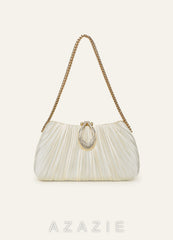 Matching Color Crystal Buckle Pleated Satin Clutch Bag
