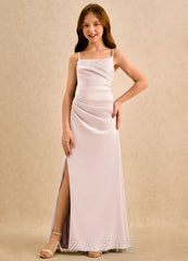 Azazie Cannoli Girls Formal Blushing Pink A-Line Pleated Stretch Satin Dress blushing_pink