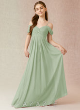 Azazie Kaitlynn Junior Dusty Sage A-Line Off the Shoulder Chiffon Dress