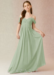 Azazie Kaitlynn Junior Dusty Sage A-Line Off the Shoulder Chiffon Dress