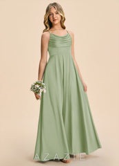 Azazie Gia Junior Dusty Sage A-Line Pleated Stretch Satin Dress