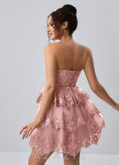 Liaorde Blush Taupe Ruffles Sequins A Line Mini Dress