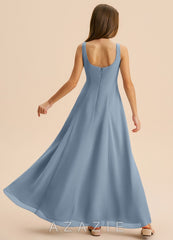 Azazie Lambie Junior Dusty Blue A-Line Pleated Chiffon Dress dusty_blue