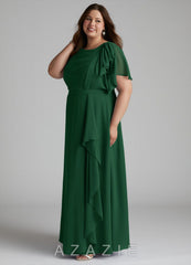 Azazie Aaliyah A-Line Scoop Pleated Chiffon Floor-Length Dress dark_green