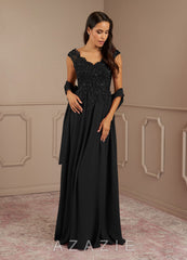 Azazie Amethyst Black A-Line V-Neck Sequins Chiffon Dress