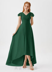 Azazie Breanne Junior Dark Green A-Line Chiffon Dress dark_green