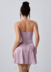 Iphigenie Frosted Lilac Strapless Jacquard Lace-Up Skater Mini Dress