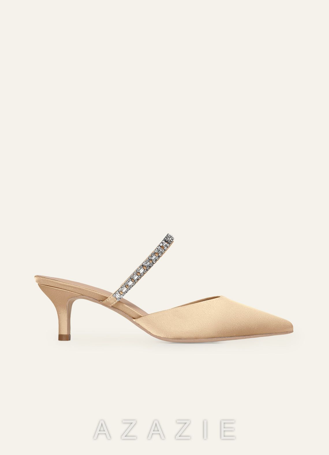 Matching Color Stretch Satin Rhinestone Slip-on Kitten Heels