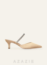 Matching Color Stretch Satin Rhinestone Slip-on Kitten Heels