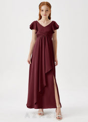 Azazie Omari Junior Cabernet A-Line Pleated Stretch Satin Dress cabernet