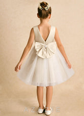 Azazie Esme Champagne Ball-Gown Bow Tulle Dress