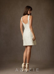 Azazie Janet Antique White A-Line Square Neckline Floral Jacquard Dress antique_white