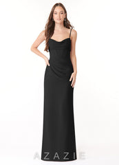 Azazie Mai Black Sheath Pleated Chiffon Dress