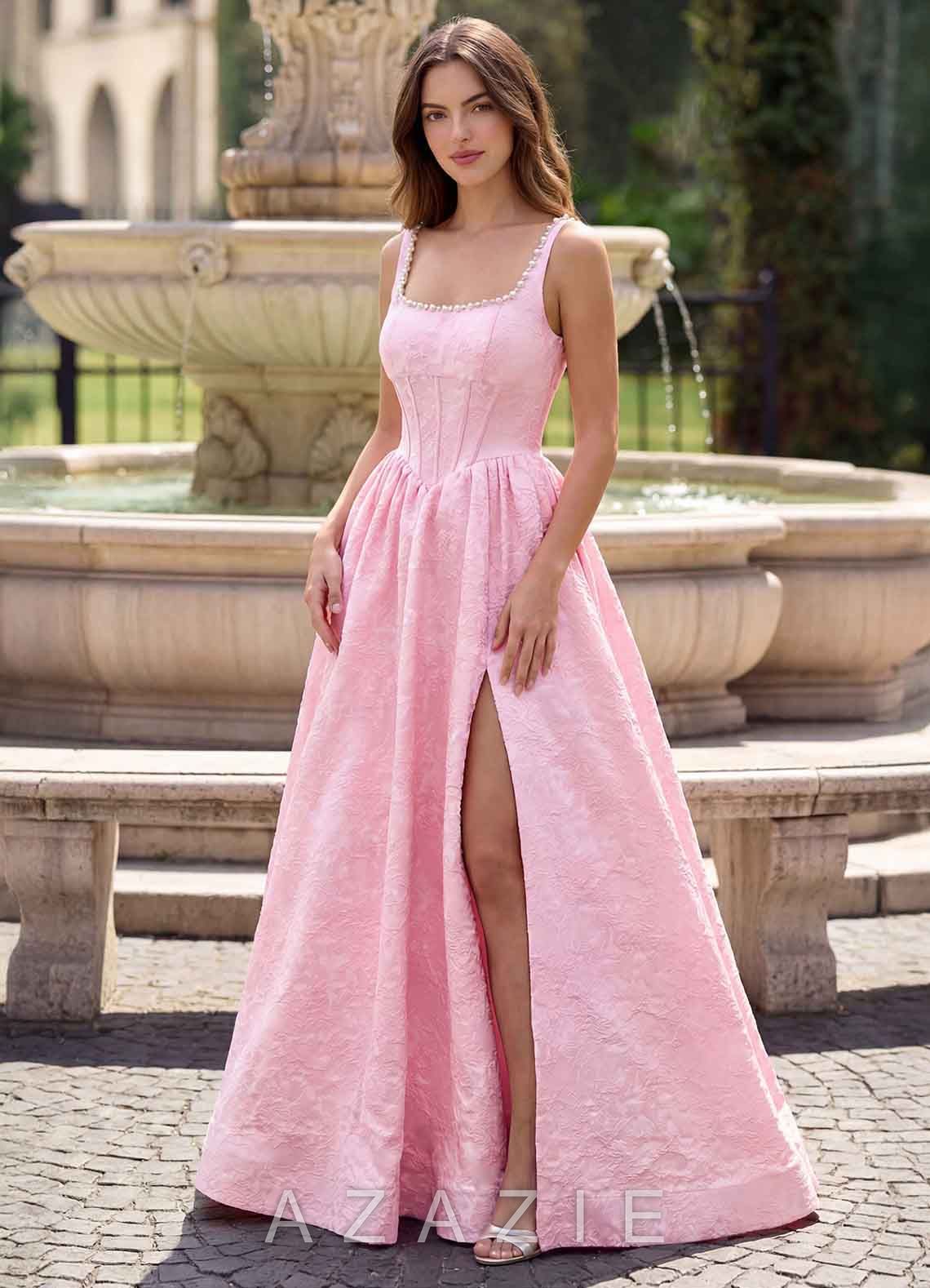 Thyme Pink A-line 3D Flowers Prom Dress