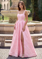 Thyme Pink A-line 3D Flowers Prom Dress