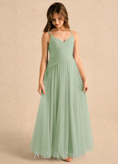 Azazie Poppy Girls Formal Dusty Sage A-Line Pleated Tulle Dress dusty_sage