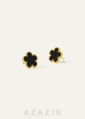 18K Gold Plated Stainless Steel Five-Leaf Clover Charm Earrings black