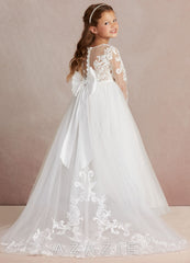 Azazie Elodie Ivory Ball-Gown Lace Dress