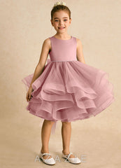 Azazie Tinie Dusty Rose Ball-Gown Bow Tulle Dress dusty_rose