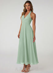 Azazie Tessie Agave A-Line Pleated Chiffon Dress agave