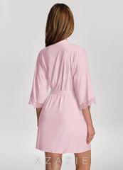 Soft Rayon Lace Trim Bridal Robe sheer_pink