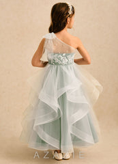 Azazie Zoey Dusty Sage Ball-Gown Lace Tulle Dress dusty_sage
