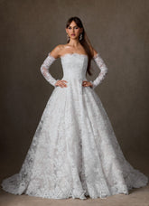 Azazie Hinata Diamond White Ball-Gown Strapless Lace Dress