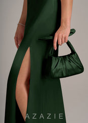 Matching Color Metallic Satin Knotted Handle Handbag
