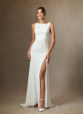 Azazie Raven Diamond White Sand Mermaid Side Slit Tulle Dress