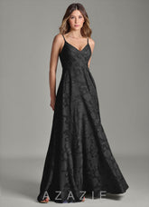 Azazie Amani Black A-Line Pleated Floral Burnout Dress