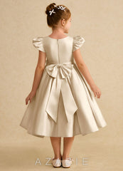 Azazie Pearl Champagne Ball-Gown Pleated Matte Satin Dress champagne
