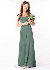 Azazie Rosey Junior Eucalyptus A-Line Sweetheart Neckline Chiffon Dress