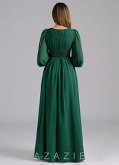 Azazie Palerma Emerald A-Line Long Sleeve Chiffon Dress emerald