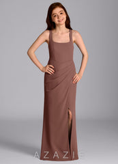 Azazie Mero Junior Espresso Mermaid Pleated Chiffon Dress espresso