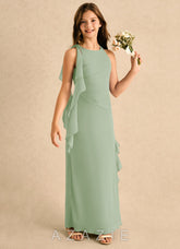 Azazie Manny Girls Formal Dusty Sage A-Line Pleated Chiffon Dress