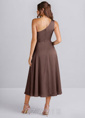Hermine Ganache One Shoulder Satin Slit Midi Dress