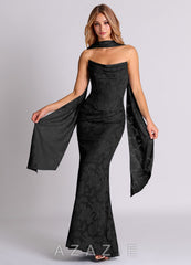 Azazie Sorrel Black Mermaid Corset Floral Burnout Convertible Dress