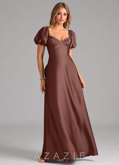 Azazie Fatima Espresso A-Line Sweetheart Neckline Stretch Satin Dress