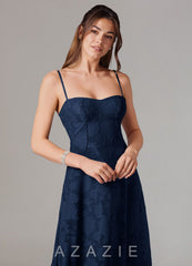 Azazie Valentine Dark Navy A-Line Sweetheart Neckline Floral Burnout Dress dark_navy
